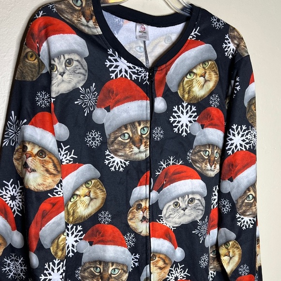 Dec 25th Cat Santa Hat Snowflake Christmas One Piece Pajamas - Picture 2 of 6